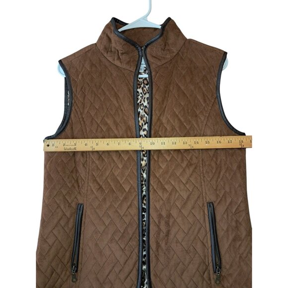 Tasha Polizzi Women's Collection Size L BrownFaux Swede Leopard Print Vest Jacke - Picture 10 of 13